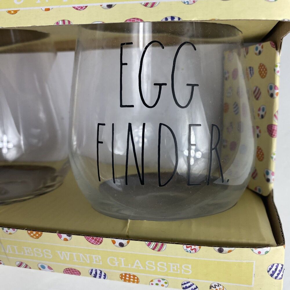 Rae Dunn EASTER Set of 2 Clear Stemless Wine Glasses New In Box - Picture 3 of 5